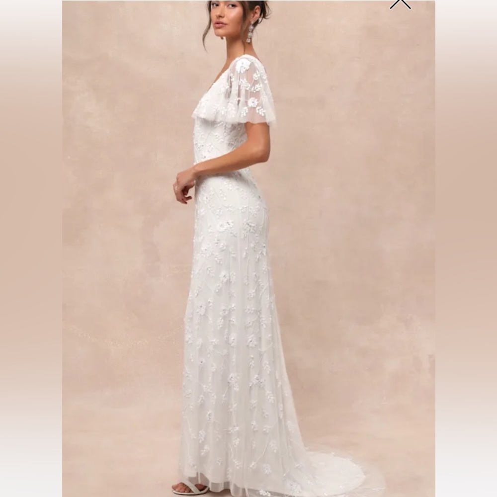 NWT Lulus Safiya White Sequin Flutter Sleeve Maxi Dress - Picture 4 of 5